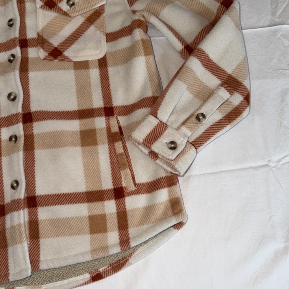 Women’s Sage Collective Fleece Shacket In Tan/Rust Combo Size Small - Picture 7 of 13